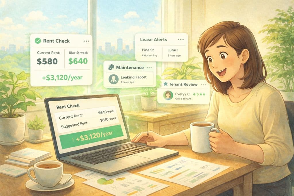 Landlord using Llord AI tools for rent check, maintenance, lease alerts, and tenant review